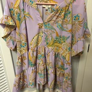 Umgee Women's Floral Blouse - Lavender and Gold